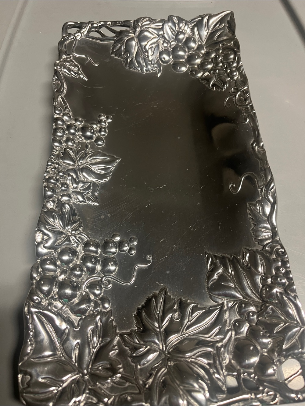 1996 Arthur Court Bread Tray grapes leaves aluminum
